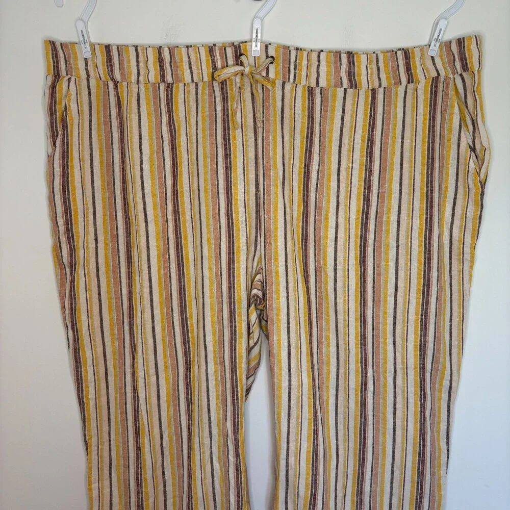 Denim & Co Naturals NEW Linen Blend Wide Leg Pants Womens 5XP Tan Stripe Pull On - Picture 6 of 10
